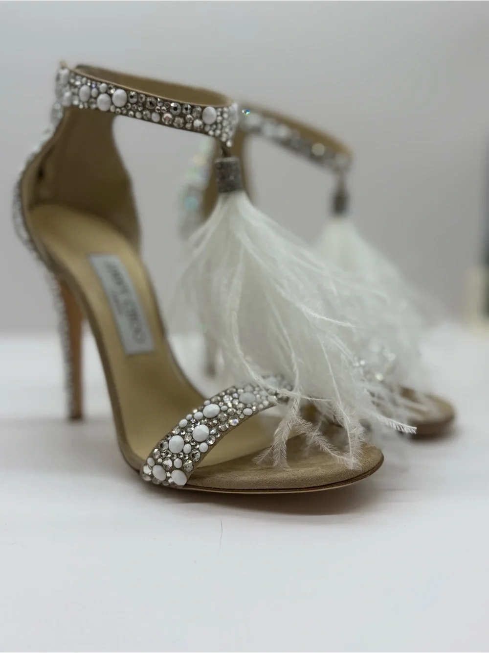 NWT Jimmy Choo Viola 110 Crystal & Ostrich Feather Heels  Size 37.5 - Picture 4 of 9